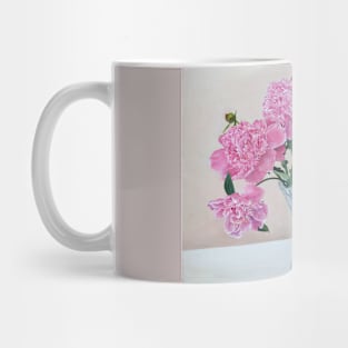 Peonies in glass vase of water Mug